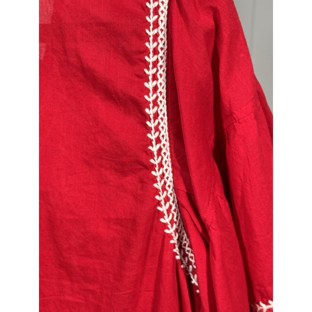 Style & Co Red Embroidered Peasant Blouse Women Large Boho Cotton Top - Picture 5 of 6